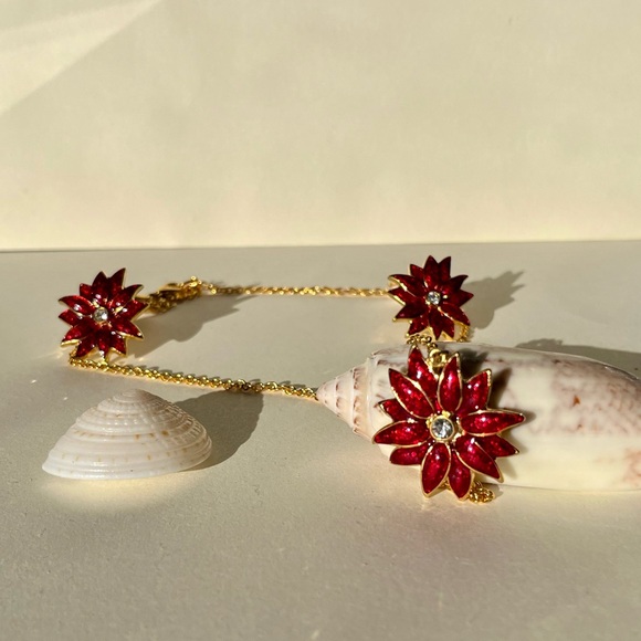 Vintage Poinsetta Necklace and Earring Set - Picture 3 of 7